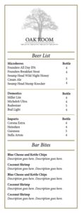 oak room beer bar bites list